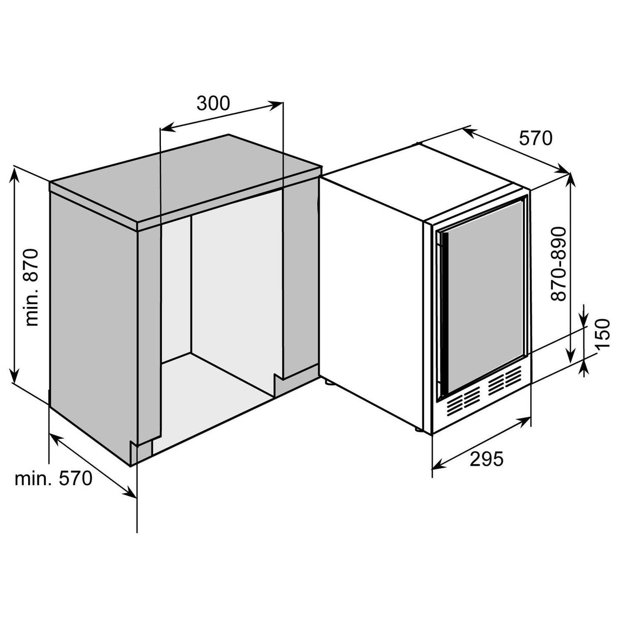 Hoover HWCB30UK/1 30cm Wine Cooler - Black Dimensions diagram