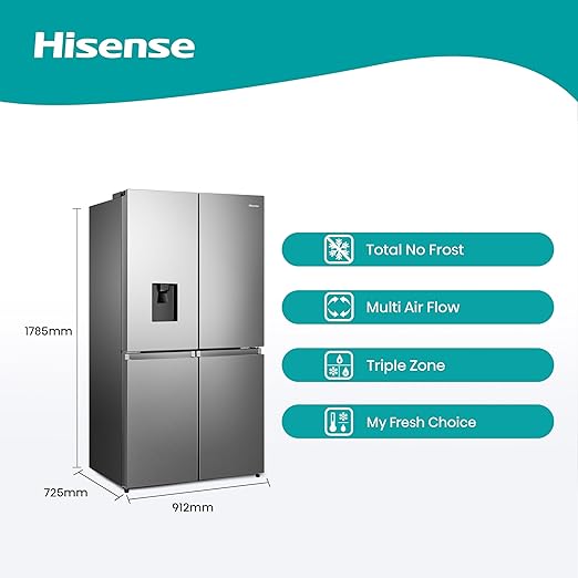 Hisense RQ758N4SWSE American Fridge Freezer, Total No Frost, Wi-Fi Enabled, Metal Tech Cooling in Stainless Steel Features