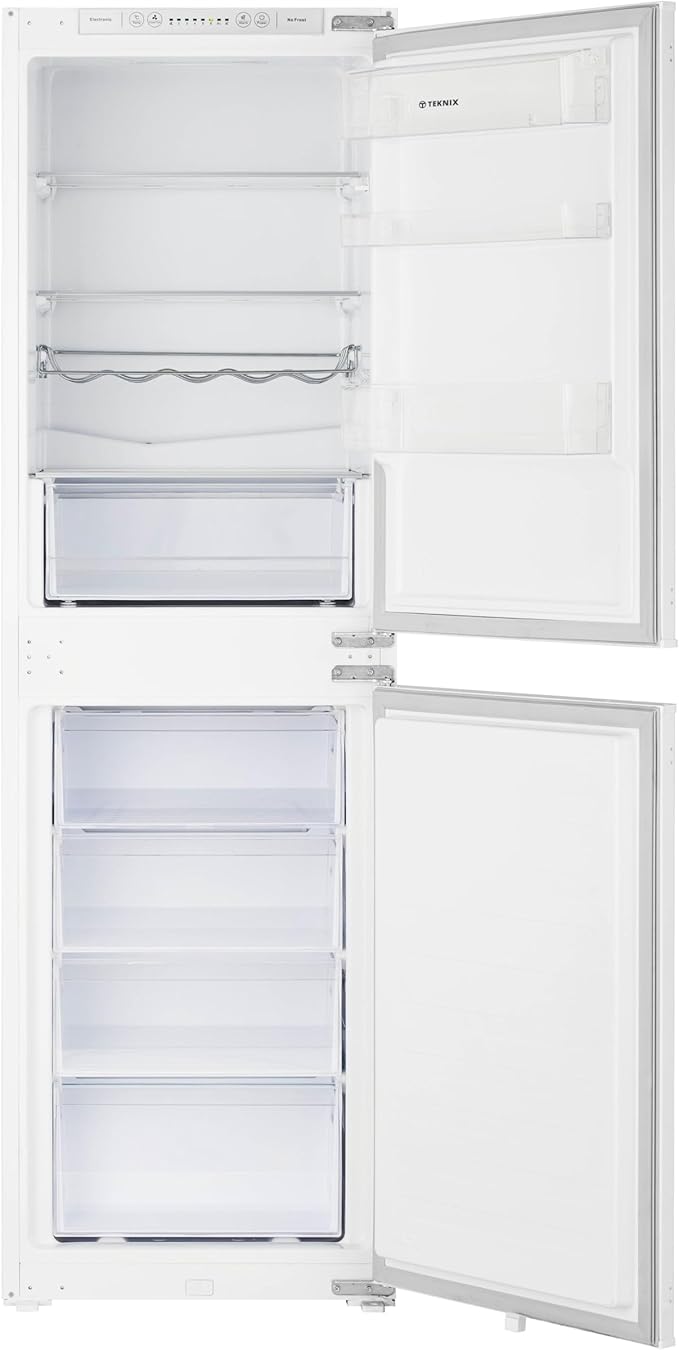 Teknix BITH50FF/E 50/50 Integrated Fridge Freezer with Total No Frost - 233 Litres - E Rated Stock Photo front door open