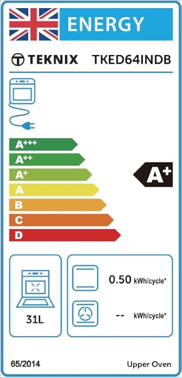 Teknix TKED64INDB 60cm Induction Hob Double Oven Electric Cooker in Black [Energy Class AA Rated] Stock Photo energy label for top oven