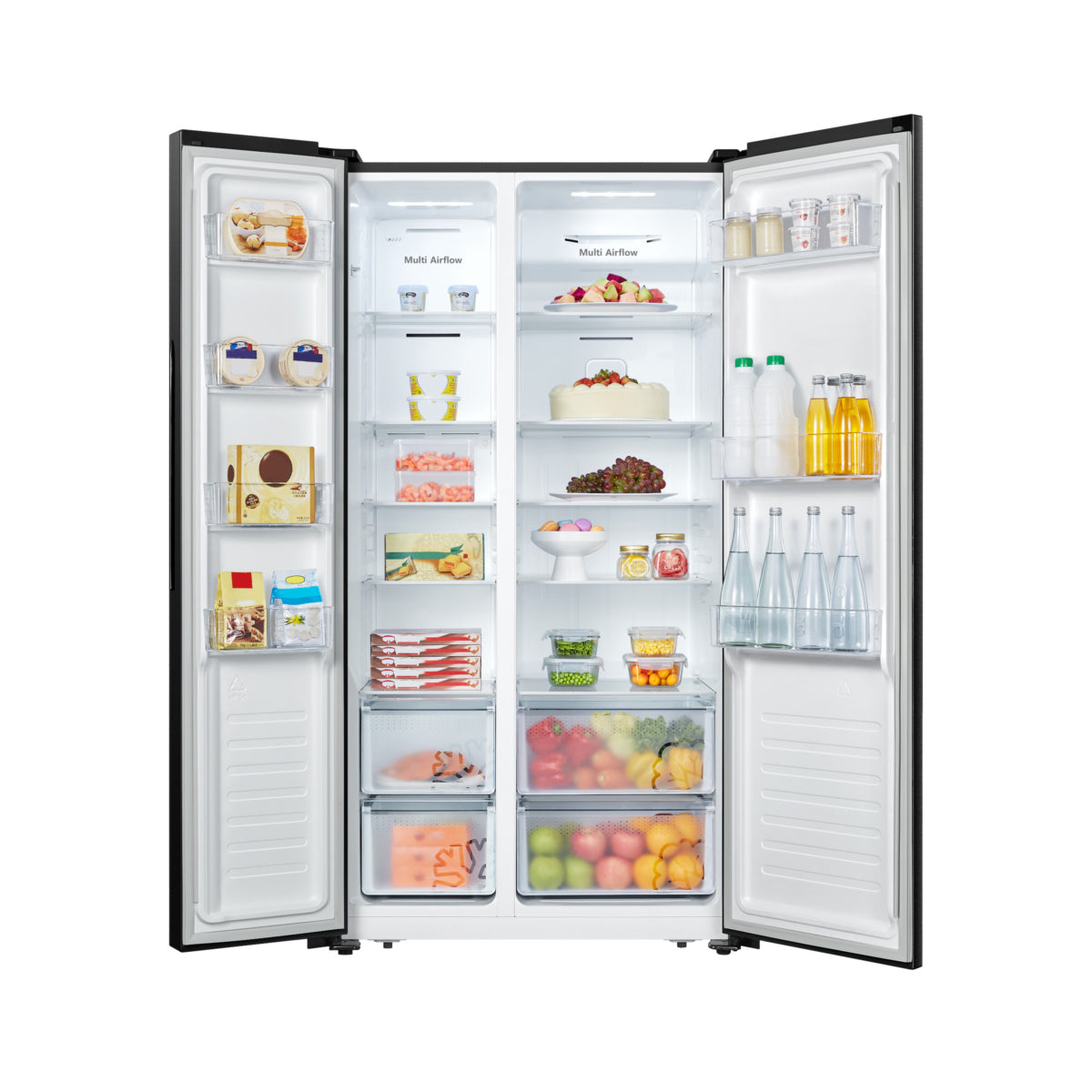 Fridgemaster MS91520EB Total No Frost American Fridge Freezer Black, E Rated Doors open with food