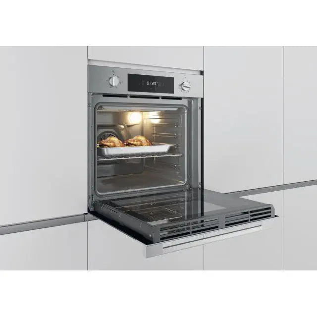 Hoover HOC3H3158IN WiFi Enabled Electric Single Oven in Stainless Steel A Rated Angled Door Open