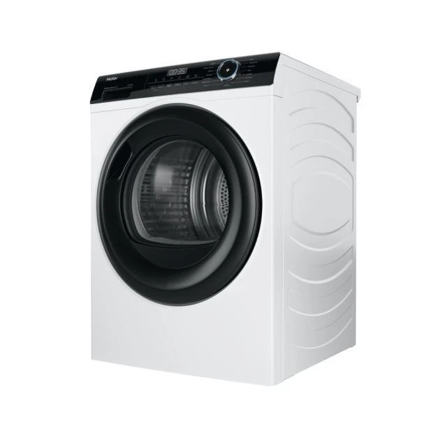 Haier I-Pro Series 3 HD100-A2939 10KG Heat Pump Tumble Dryer in White - A++ Rated - Refurbished stock photo angled front picture