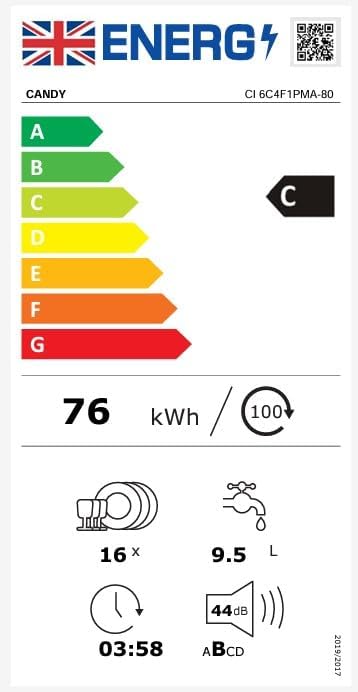 Candy CI6C4F1PMA-80 Rapido Fully Integrated Dishwasher with Top Cutlery Tray, C Rated Energy label