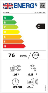 Candy CI6C4F1PMA-80 Rapido Fully Integrated Dishwasher with Top Cutlery Tray, C Rated Energy label