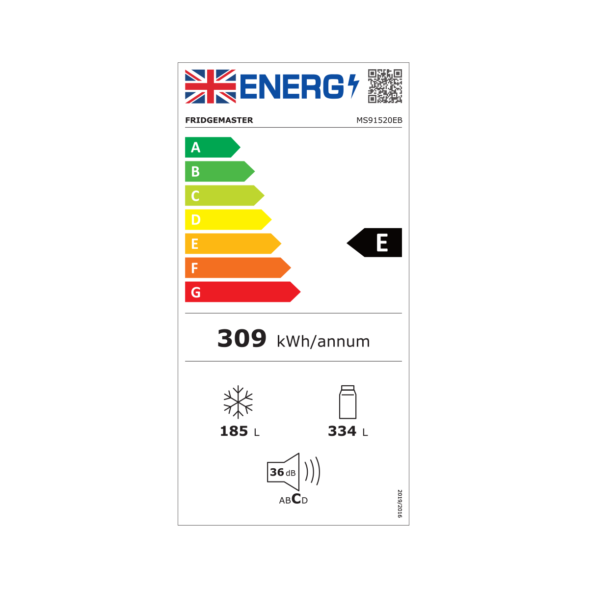 Fridgemaster MS91520EB Total No Frost American Fridge Freezer Black, E Rated Energy label