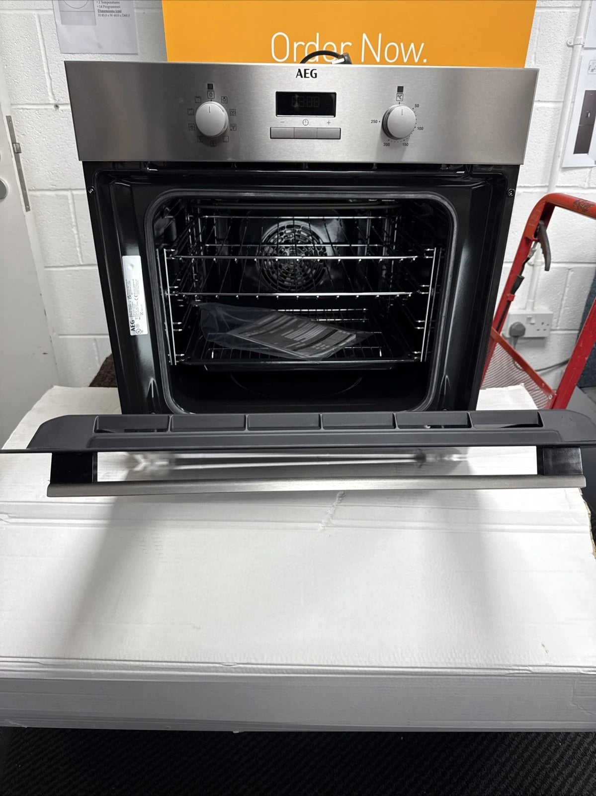 AEG BSX23101XM (82) 6000 Series SurroundCook Electric Single Oven - Stainless Steel - A Rated - 13 Amp Plug shop photo oven on trolley with door open