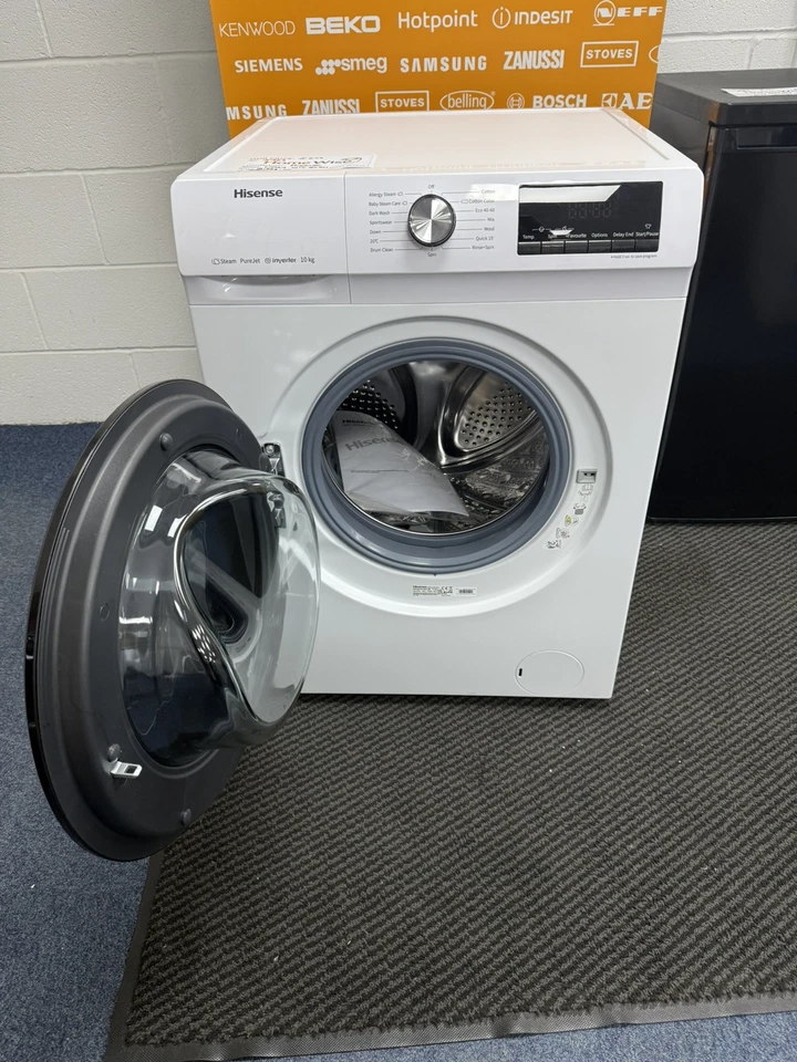 Hisense WFQA1014EVJM 10KG 1400Spin Washing Machine in White - A Rated - Blemished Showroom Photo front with door open