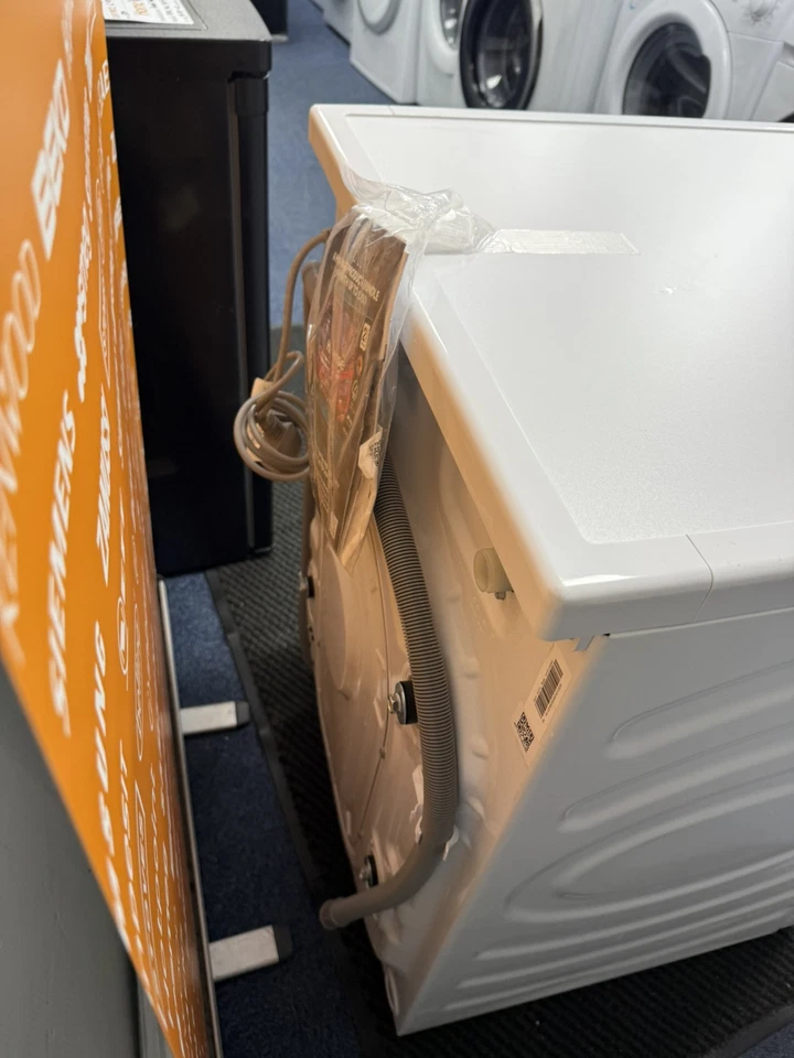 Hisense 5S Series WF5S1245BW 12KG 1400 Spin Washing Machine in White Showroom Photo rear of the machine has no damage and transit bolts are installed.