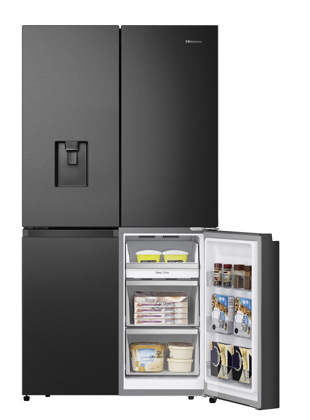 Hisense RQ758N4SWFE American Fridge Freezer, Total No Frost, Wi-Fi Enabled, Metal Tech Cooling in Black Steel 4 doors