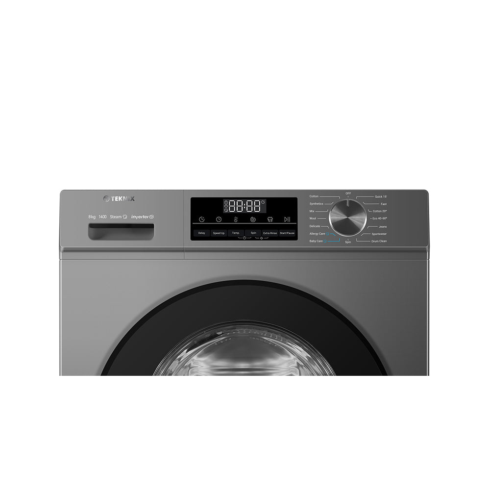 Teknix TK3W814XS 8KG 1400 Spin Washing Machine in Silver - A Rated - 3 Year Warranty - POHW0096