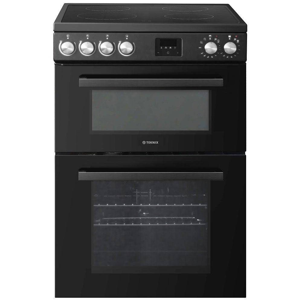 Teknix TKED64B/2 60cm Ceramic Cooker with Double Oven in Black - A Rated - POHW0106