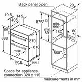 Neff N50 U1ACE2AN3B Built-in Electric Double Oven in Stainless Steel - A/B Rated by HomeWise Appliances. Stock photo showing dimensions when fitted in a eye level kitchen cabinet.