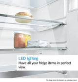 Bosch Series 2 KIV87NSE0G (09) 270 Litre 70/30 Integrated Fridge Freezer - E Rated from HomeWise Appliances. Graphic describing LED lighting.