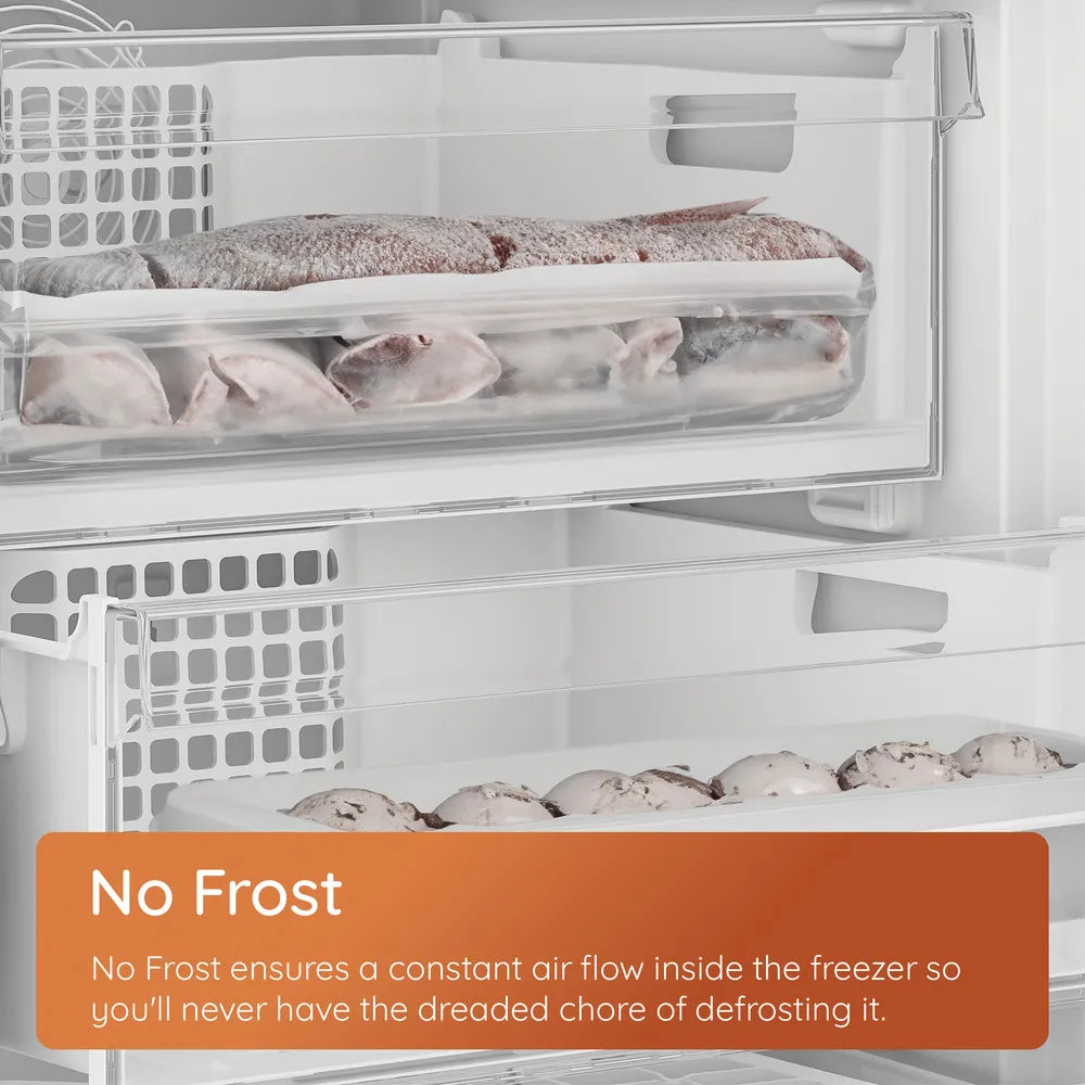 Hotpoint HTSD18F013H1 209 Litre Tall Built-In Freezer with No Frost - E Rated from HomeWise Appliances.  stock photo graphic for No Frost ensures a constant air flow inside the freezer so need to defrost.