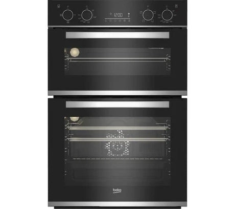 Beko BBXDF25300X Electric Double Built-in Oven in Black & Stainless Steel - A/A Rated stock photo front of oven