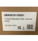 Cata UBADCH110SS1 110cm Island Ceiling Cooker Hood in Stainless Steel  from HomeWise Appliances. Product label on the packaging.