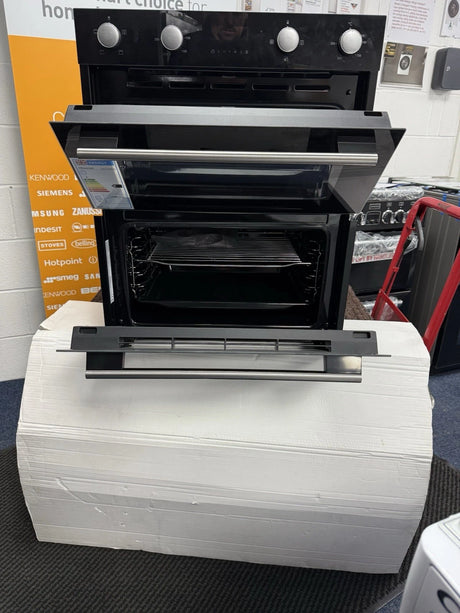 Hisense BID75211BGUK (78) Built-Under Electric Double Oven in Black - A/A Rated - HW181678 shop photo front of oven with doors open 