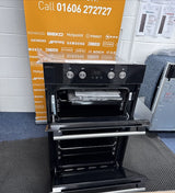 Hotpoint Series 2 DD2 844 C BL Double Built-in Oven in Black - A/A Rated from HomeWise Appliances shop photo of the oven close up with doors open showing furniture and accessories