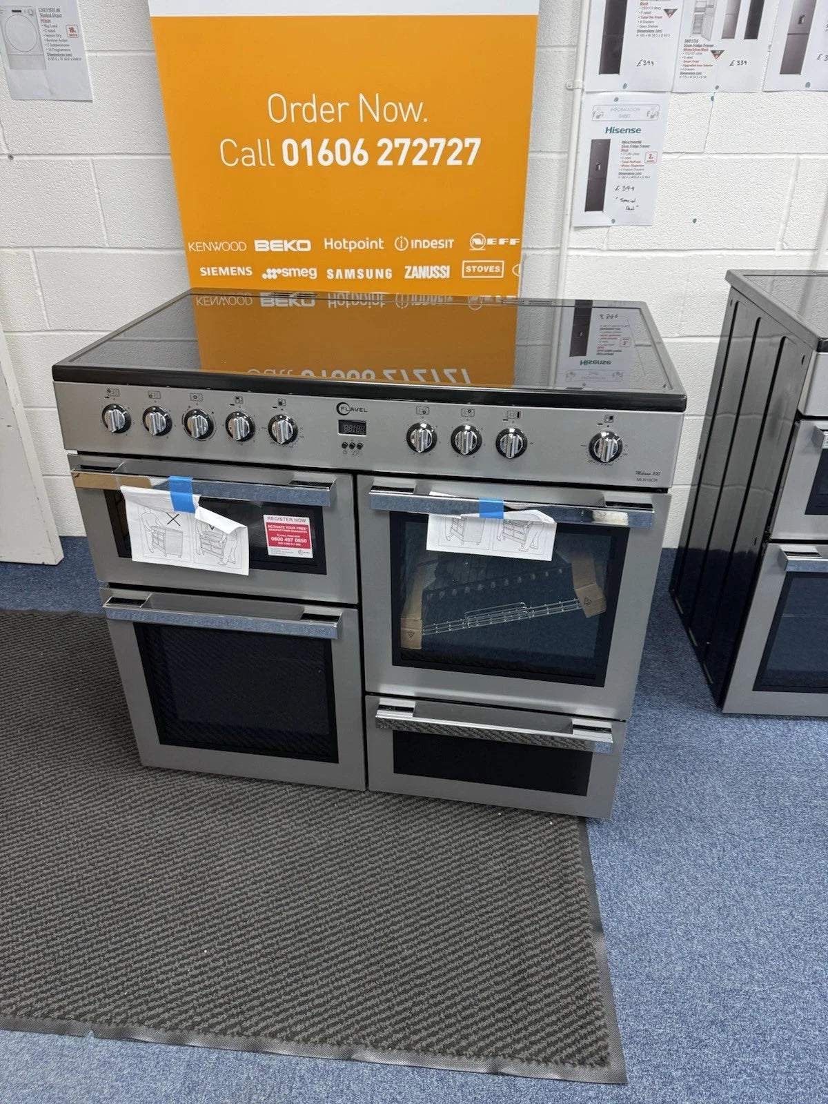 Flavel MLN10CRS 100cm Electric  Range Cooker with 5 Zone Ceramic Hob in Silver & Chrome - A Rated - HW181688