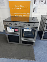 Flavel MLN10CRS 100cm Electric  Range Cooker with 5 Zone Ceramic Hob in Silver & Chrome - A Rated - HW181688