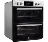 Hoover HO7DC3B308IN Electric Built-under Double Oven in Stainless Steel & Black - A/A Rated from HomeWise Appliances. Stock photo angled picture of the front of oven.
