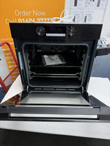 Hisense BI62211CB (40) Electric Single Oven in Black - A Rated - HW181540 shop photo front of oven with the door open.