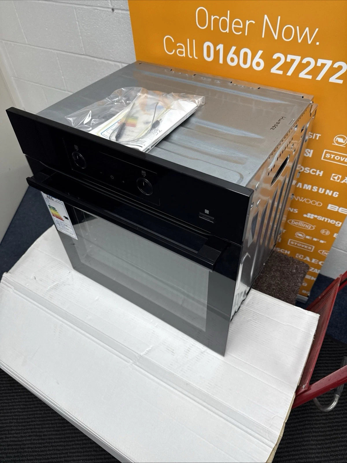 AEG BES356010B Black Oven from HomeWise elevated view showing top of outer casing