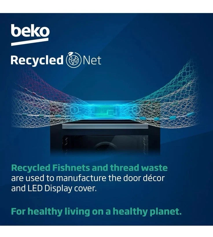 Beko Recycled Net® BBIS25300XC (89) Built-in Electric Single SimplySteam™ Oven with AeroPerfect™ - A Rated from HomeWise Appliances stock photo of a display graphic for RecycledNet®