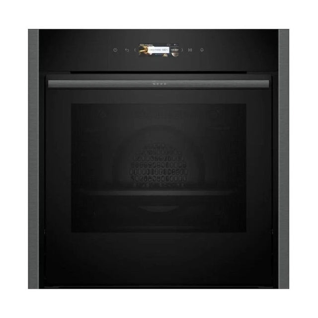 Neff N70 B54CR71G0B (08) Slide & Hide® Wi-Fi Enabled Pyrolytic Self Cleaning Electric Single Oven in Graphite - A+ Rated from HomeWise Appliances stock photo front of the oven 