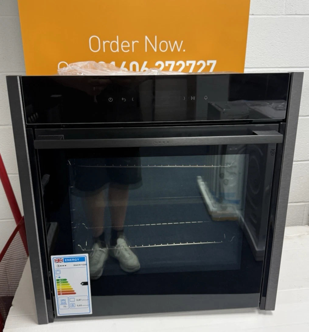 Neff N70 B54CR71G0B (08) Slide & Hide® Wi-Fi Enabled Pyrolytic Self Cleaning Electric Single Oven in Graphite - A+ Rated from HomeWise Appliances shop photo front of the oven with door closed